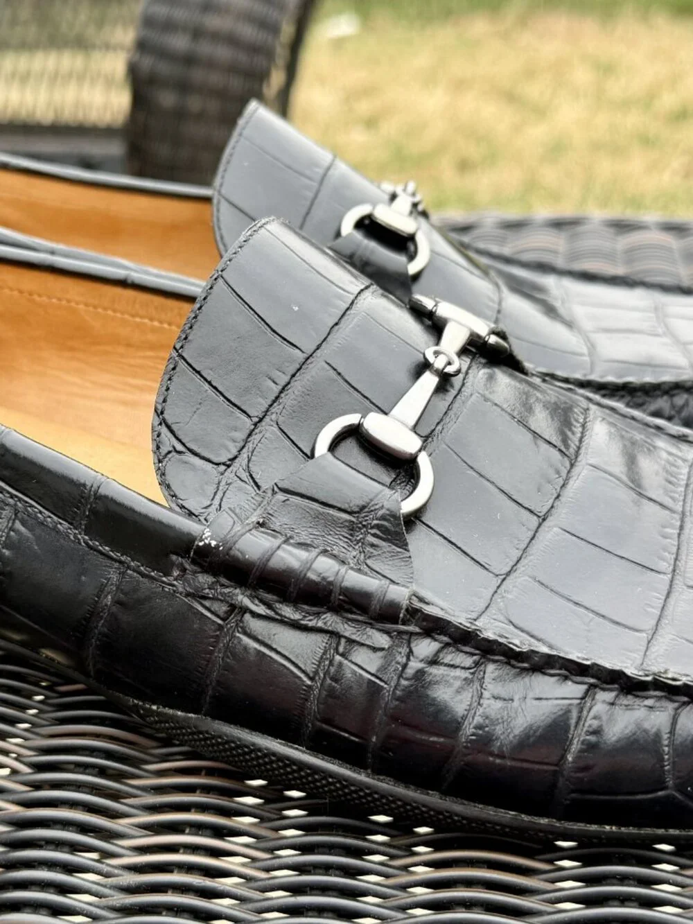 Peter Millar Men's Black Crocodile-Embossed Leather Bit Loafers Size 13M - Picture 4 of 7